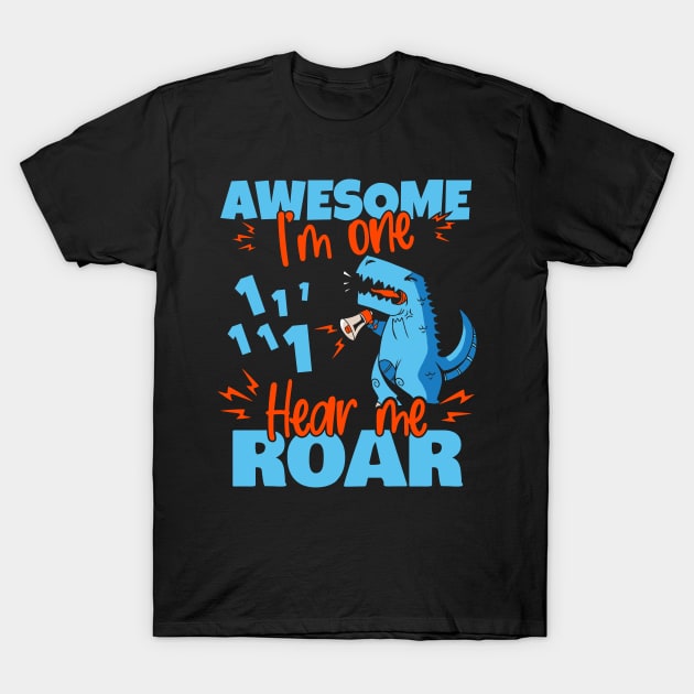 Kids I'm One Hear Me Roar 1st Birthday Dinosaur product T-Shirt by theodoros20